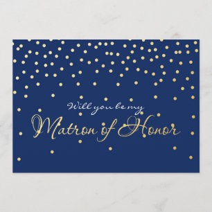 Carte de DEMOISELLE D'HONNEUR Confetti Bleu Or Feu