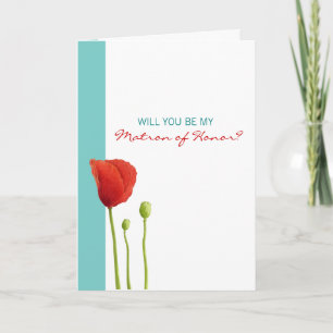 Carte de Demoiselle d'Honneur Coquelicot Turquoise
