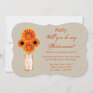 Carte de demoiselle d'honneur en pot Mason Orange