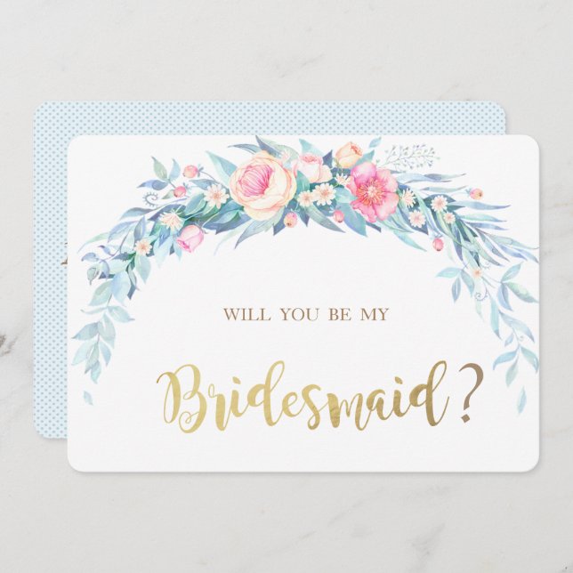 Carte de demoiselle d'honneur Fleurs aquarelle poi (Devant / Derrière)