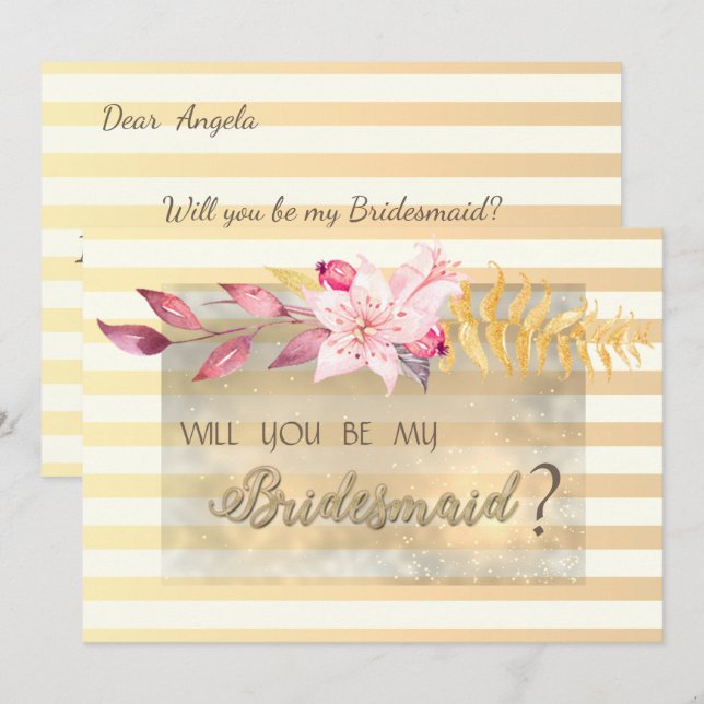 Carte de demoiselle d'honneur Fleurs rayées Chic M (Devant / Derrière)