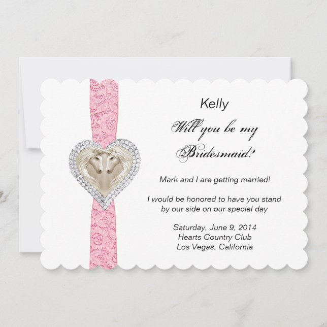 Carte de Demoiselle d'Honneur Mariage Broderie Ros (Devant)