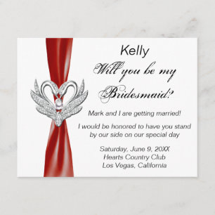 Carte de demoiselle d'honneur Red Ribbon Silver Sw