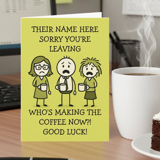 Carte de départ drôle à thème café pour collègue (Créateur téléchargé)