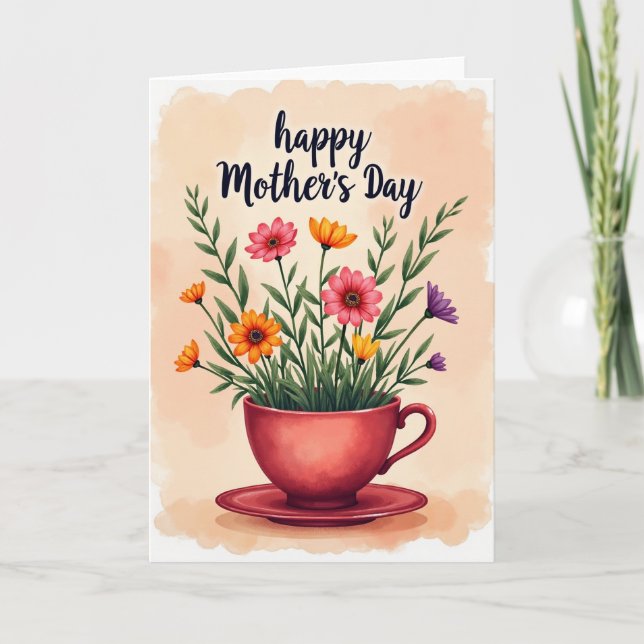 Carte de design de tasse à thé floral (Devant)