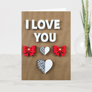 Carte de design en toile de jute 'Je t'aime'