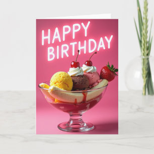 Carte de dessert d'anniversaire néon