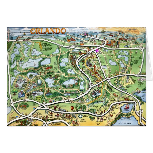 Carte de dessin animé d'Orlando Floride (Devant horizontal)