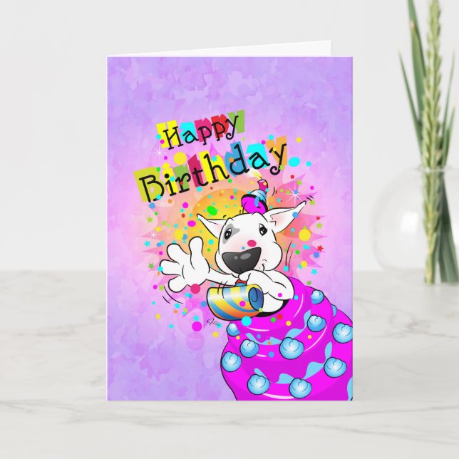 Carte de dessin Bull Terrier "Joyeux anniversaire" (Devant)