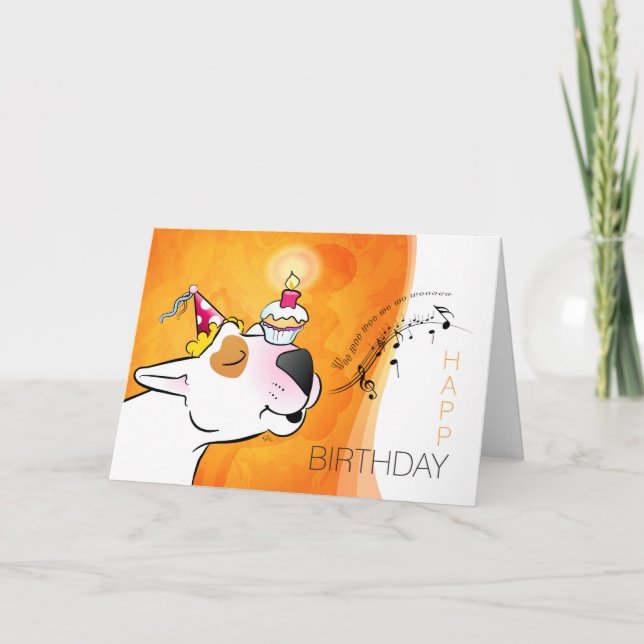 Carte de dessin Bull Terrier "Joyeux anniversaire" (Devant)