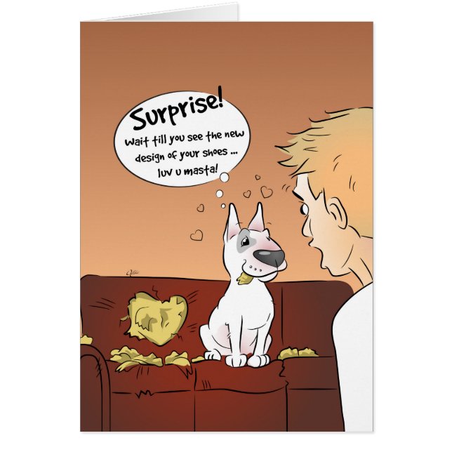 Carte de dessin Bull Terrier "Surprise" (Devant)