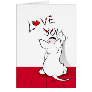 Carte de dessin White Bull Terrier "Love you"