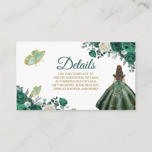 Carte de détail Emerald Green Quinceañera (Devant)