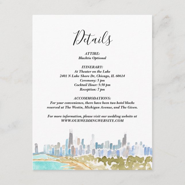 Carte de détails aquarelle de la skyline classique (Devant)