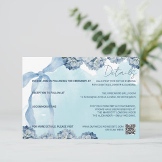 Carte de détails aquarelle d'hortensia bleu élégan