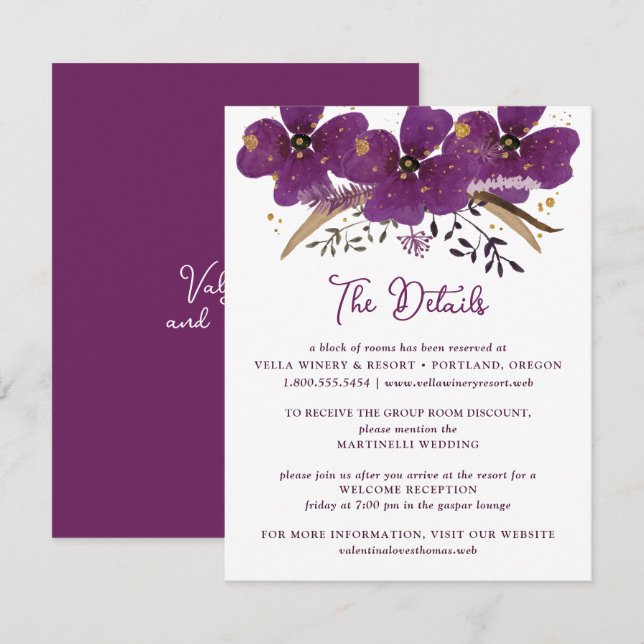 Carte de détails Chic Purple Aquarelle (Devant / Derrière)