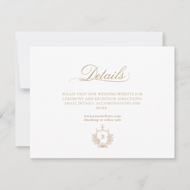 Carte de détails Classic Luxe Gold et White Monogr (Devant)