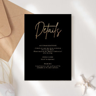 Carte de détails d'anniversaire en or noir, carte