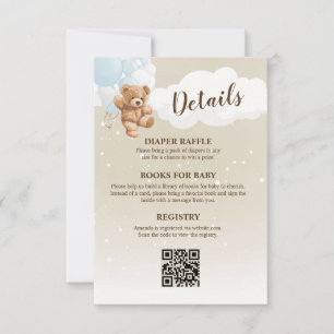 Carte de détails de Baby Shower Ourson Bleu