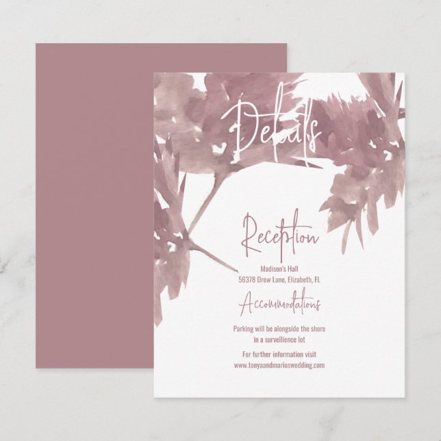 Carte de détails de feuille aquarelle pour mariage (Devant / Derrière)