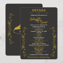 Carte de détails de la fête de fiançailles en or n