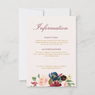 carte de détails de la mariage florale bordeaux