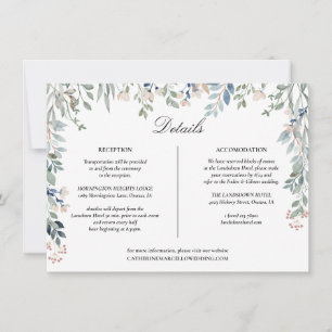 Carte de détails de mariage à cascade florale élég