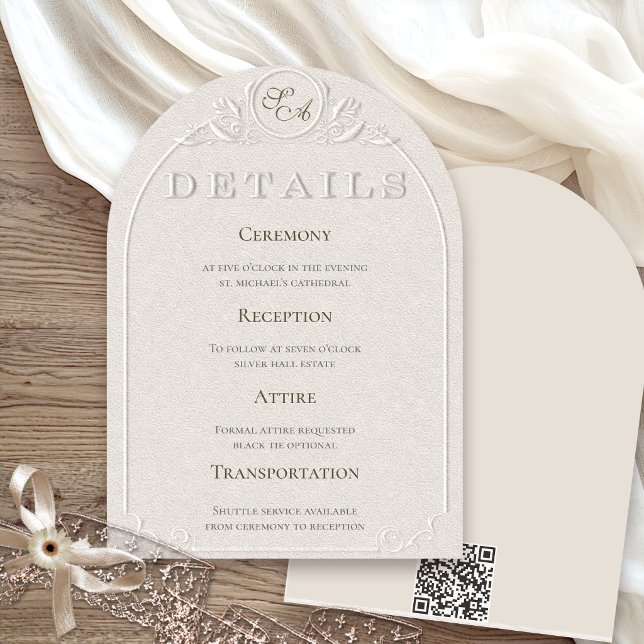 Carte de détails de mariage à code QR en relief av (Créateur téléchargé)