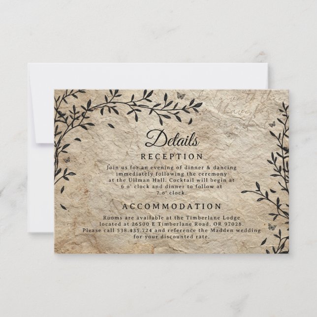 Carte de détails de mariage à couronne botanique v (Devant)