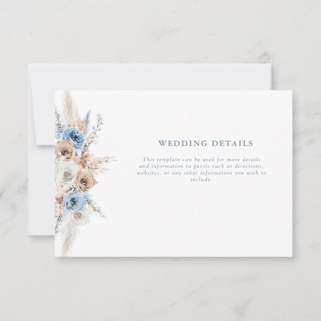 carte de détails de mariage à fleurs bleues boho (Devant)
