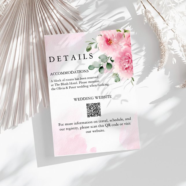Carte de détails de mariage à fleurs rose blush ro (Créateur téléchargé)