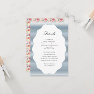 Carte de détails de mariage à fleurs sauvages bleu