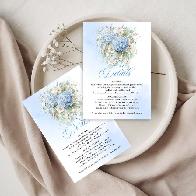 Carte de détails de mariage à la fleur de eucalypt (Modern Blue Floral Eucalyptus Wedding details card)