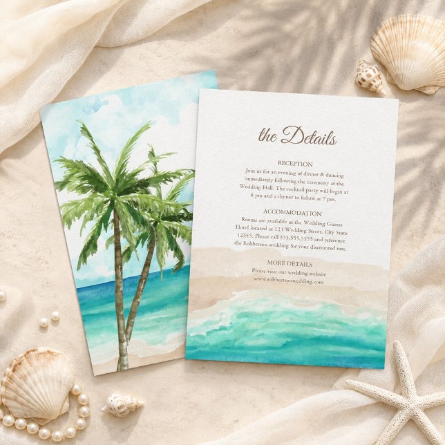 Carte de détails de mariage à la plage tropicale e (Créateur téléchargé)