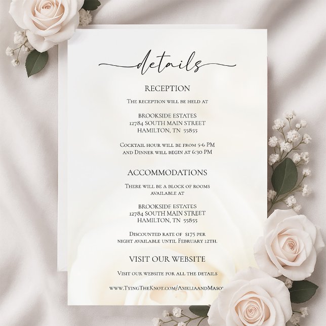 Carte de détails de mariage à la rose blanche mini (Minimal White Rose Wedding Details Enclosure Card)
