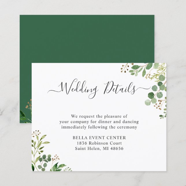 Carte de détails de mariage à la verdure d'eucalyp (Devant / Derrière)
