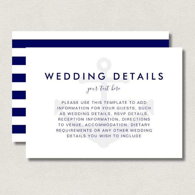 Carte de détails de mariage à l'ancre nautique mod (Modern Nautical Anchor Wedding Details Card)