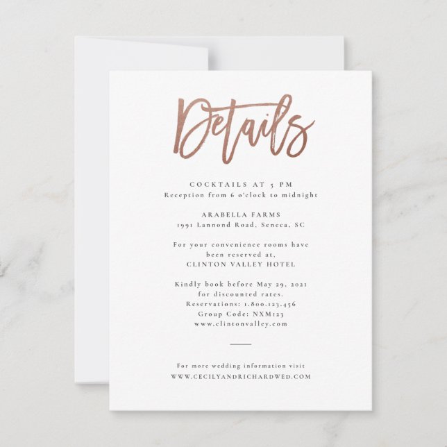 Carte de détails de mariage à l'écriture moderne o (Devant)