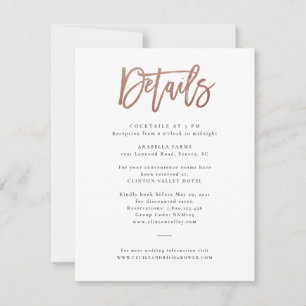 Carte de détails de mariage à l'écriture moderne o