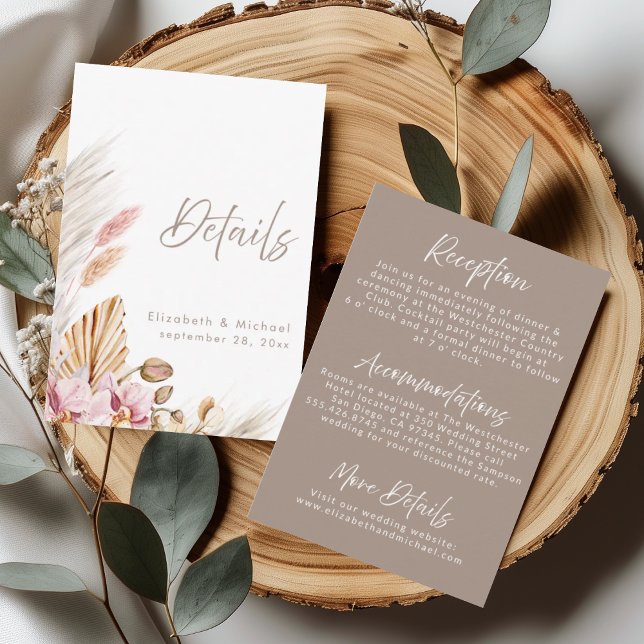Carte de détails de mariage à l'herbe de Pampas Bo (Créateur téléchargé)