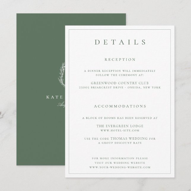 Carte de détails de mariage à monogramme de crête  (Devant / Derrière)