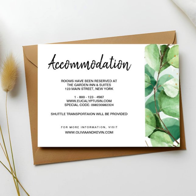 Carte de détails de mariage au eucalyptus (Eucalyptus Wedding Details Enclosure Card, Eccommodation Card, Information Wedding Enclosure Card)