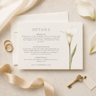 Carte de détails de mariage au lys calla blanc mod