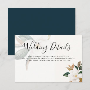 Carte de détails de mariage au magnolia à écriture