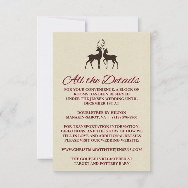 Carte de détails de mariage au pin des Fêtes rusti (Devant)