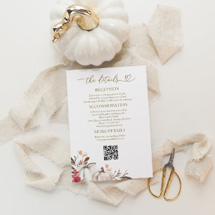 Carte de détails de mariage automnal avec citrouil