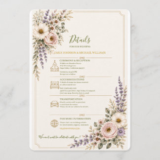 Carte de détails de mariage aux fleurs sauvages él