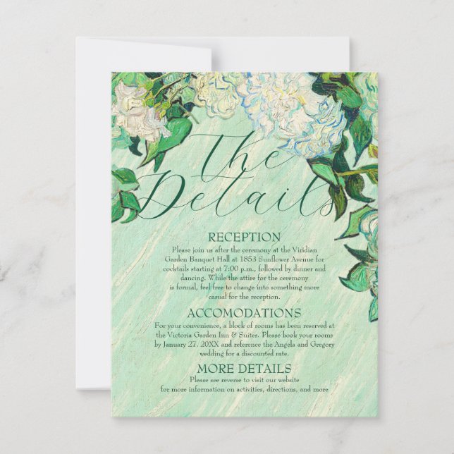 Carte de détails de mariage aux roses de Van Gogh (Devant)