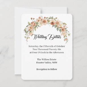 Carte de détails de mariage avec arche florale rom