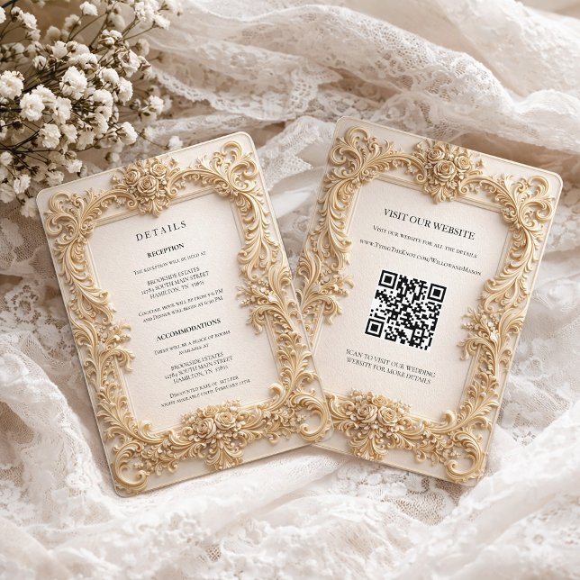 Carte de détails de mariage avec code QR baroque (Baroque QR Code Wedding Details Enclosure Card)